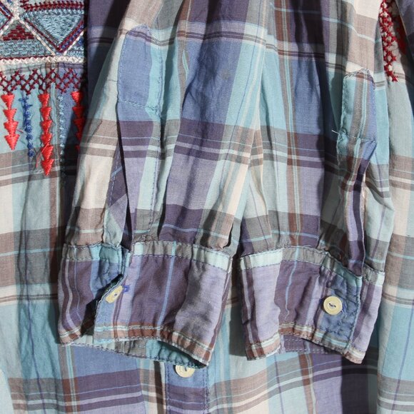 Johnny Was 3J Workshop Plaid Floral Embroidered Button Up Shirt Size Small - Picture 5 of 13